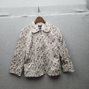 R.Q.T. Womens Floral Print Button-Up Jacket 3/4 Sleeve Size L Cotton/Spandex Ble
